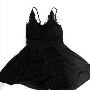 Crochet detail floppy shorts Black romper NWT